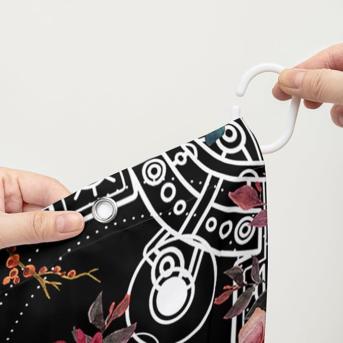 AILONEN Death Moth Shower Curtain,Sun Moon Shower Curtain Set for Kids Girls Boys,Boho Natural Plants Bathroom Decor Shower Curtain with 12 Hooks,36" W*72" H