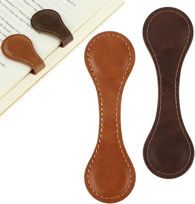 2 Pcs Leather Magnet Bookmark Retro Book Page Holder Vintage Page Marker Clip Handmade Cute Reading Accessories for Women Bookworm Book Lovers Reader Gift