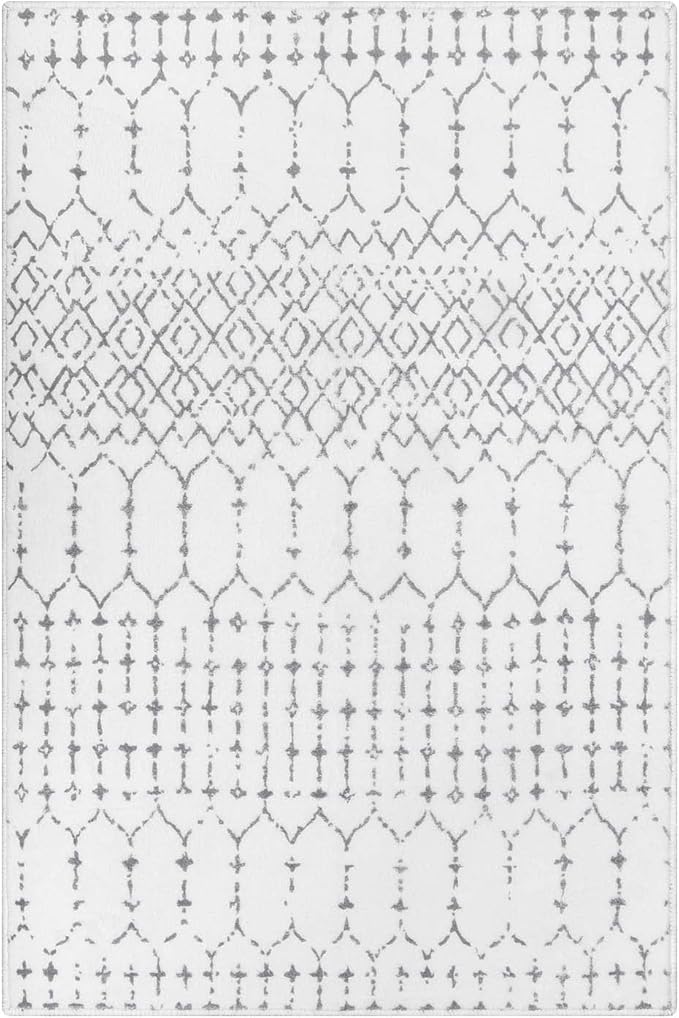 Lahome Moroccan Entryway Washable Rugs 2x3 Non-Slip Thin Kitchen Rug Throw Small Area Rugs for Bedroom Accent Print Distressed Bathroom Mat White Floor Indoor Doormat Carpet for Laundry Living Room