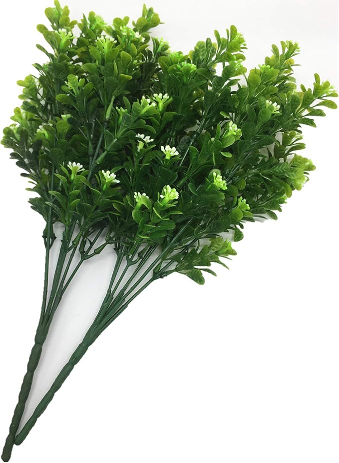 CATTREE Artificial Plants, Faux Plastic Bean Flowers Shrubs Fake Grass Leaves Simulation Greenery Bushes Indoor Outside Home Garden Office Yard Verandah Wedding Decor - 8 Pcs