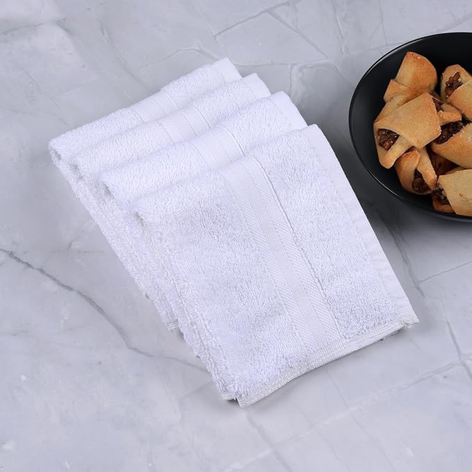 Quick-Dry, Soft & High Absorbent Fingertip Towels for Bathroom Cotton Soft Feel Fingertip Towels 11"x17" | Daily Use 100% Cotton Towels for Bathroom, Gym & More | (4 Pcs, White)