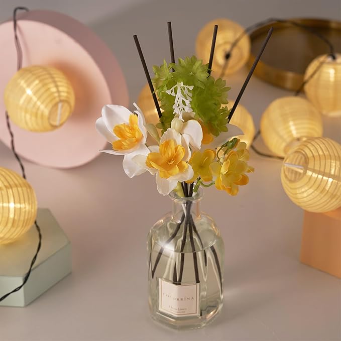 COCORRÍNA Reed Diffuser - Clean Linen 8.5 Fl.oz/ 250ml Flower Diffuser with 8 Sticks, Reed Diffusers for Home Bathroom Shelf Decor (Botanical Flower Collection)