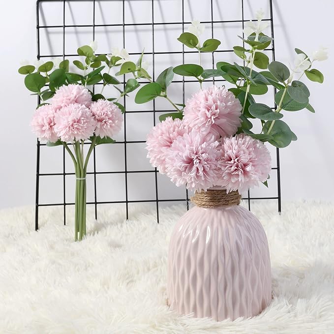 Kimura's Cabin Fake Silk Flowers 20pcs Pink Flowers Artificial Ball Flowers Faux Chrysanthemum Bouquets for Home Dining Table Core Party Wedding Decoration (Pink, Pack of 20)