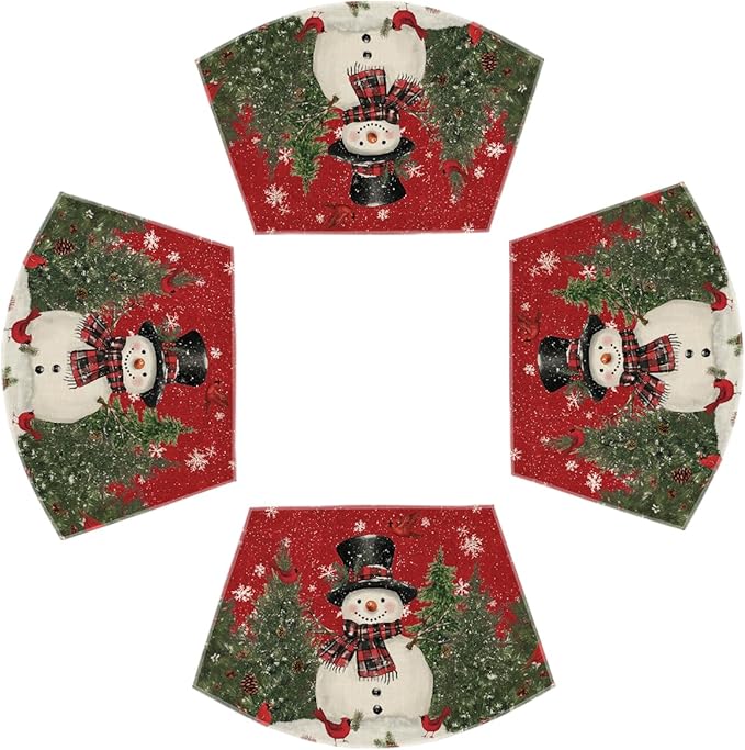 Artoid Mode Red Christmas Snowman Wedge Placemats for Round Table Set of 4, Winter Seasonal Kitchen Dining Table Decoration for Indoor Party Home