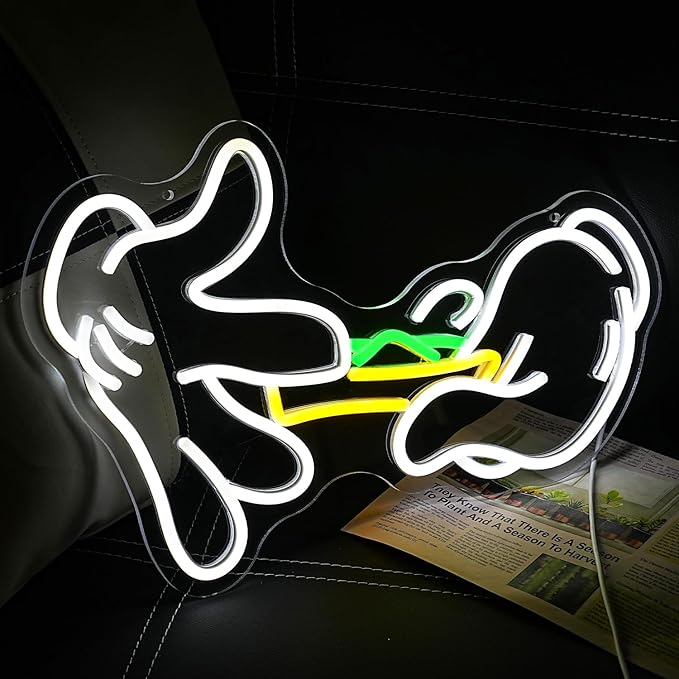Holding Neon Sign for Wall Decor Leaf Neon Sign Light Green Leaf LED Neon Sign Hand White Neon Signs Glove Neon Light for Man Cave Room Bar Decoration(16.7''*11'')