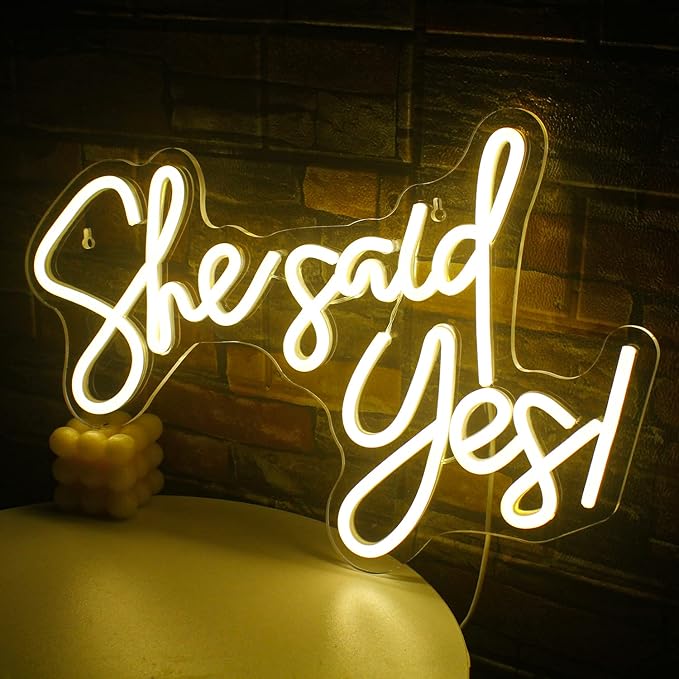 Gamerneon She Said Yes Neon Sign Warm White LED Word Neon Lights for Wall Decor Proposal Decorations USB Letter Neon Light Signs for Bachelorette Engagement Party Bridal Shower Romantic Night
