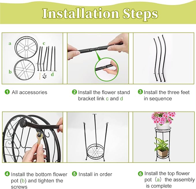 2 Tier Tall Metal Plant Stand for Indoor Outdoor Plants, 26.7In Corner Plant Stands Display Rack, Rustproof Iron Flower Pot Holder Shelf for Patio Balcony Garden Living Room (B)