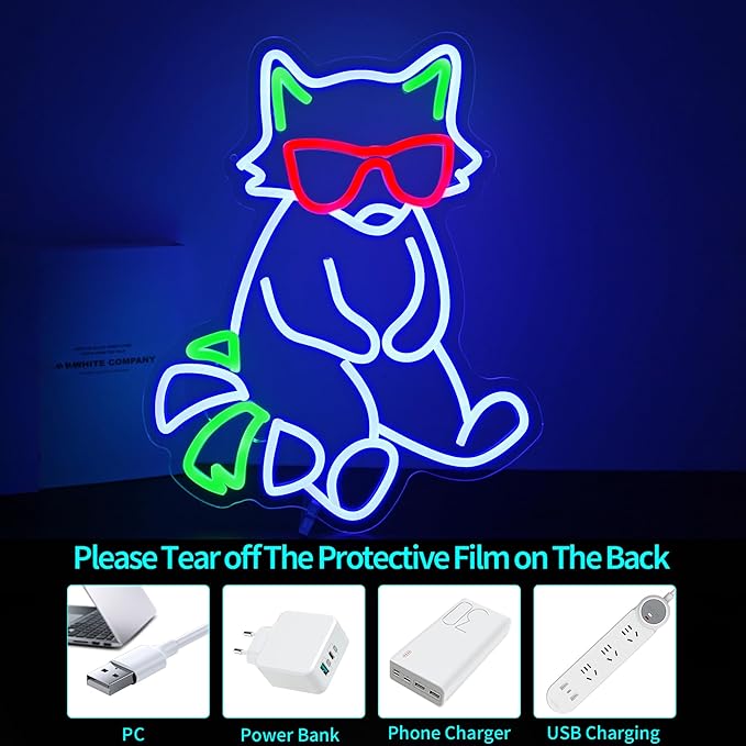 Neon Sign, HSJNJKFU Fox Neon Signs for Wall Decor LED Neon Light for Room Decor Cute Animal LED Light Neon Bar Sings for Man Cave USB Powered
