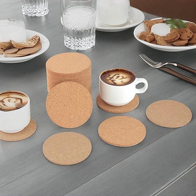 200 pcs Bulk Cork Coasters for Drinks, Non-Slip, Heat-Resistant, Absorbent and Reusable Coffee Coasters for Home Tabletop Decoration, DIY Crafts