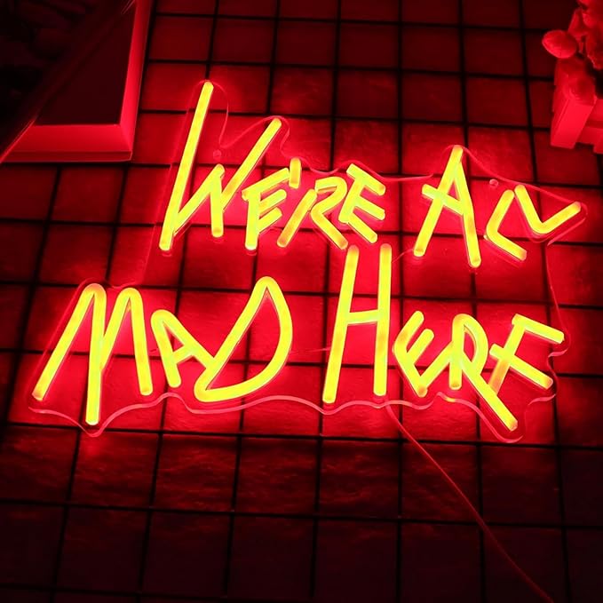 We're All Mad Here Neon Signs Alice In Wonderland Neon light for Wall Art Letter neon Club Cave Beer Bedroom theme hotel Bar Decorations Christmas Kids Gifts