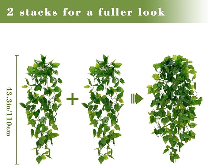 BLEUM CADE Fake Hanging Plants, 4pcs Artificial Hanging Plant, Faux Pothos Vines Hanging Plant Greenery for Wall Home Living Room Indoor Outdoor Decor (No Baskets)