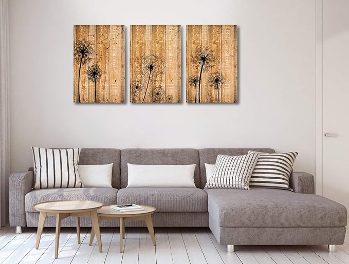 modern Bathroom wall decoration for bedroom canvas wall art for living room kitchen works of art dandelion wood grain flowers Watercolor painting canvas prints office home decoration 16 "x 24" 3 piece