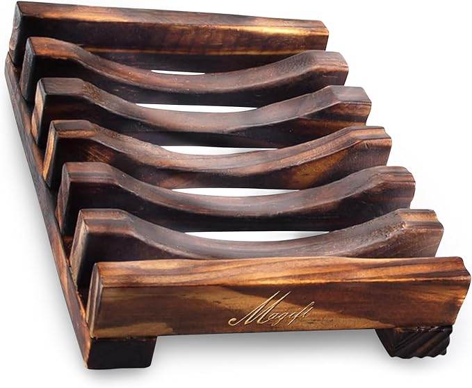 Soap Dishes, Wooden Soap Holder for Bathroom/Shower, Bar Soap Case with Slanted Waterfall Design, Self Draining Soap Saver for Shower, Kitchen, Sinks, Sponge, Scrubber (Wood 1 Pack)