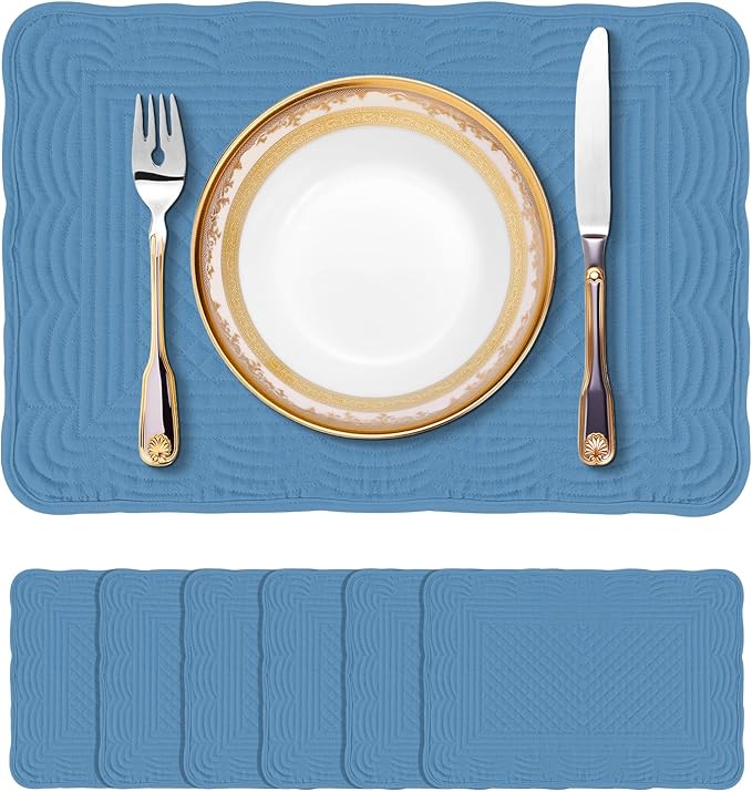 Blue 100% Cotton Placemats Set of 6, Rectangular Placemats Machine Washable-13x18 Inches for Kitchen or Dining Table Fabric Rectangular Table Mats