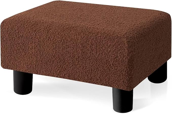 BRIAN & DANY Small Foot Stool Ottoman, Footstool with Legs, Teddy Velvet Foot Rest for Living Room, Bedroom and Office, Brown