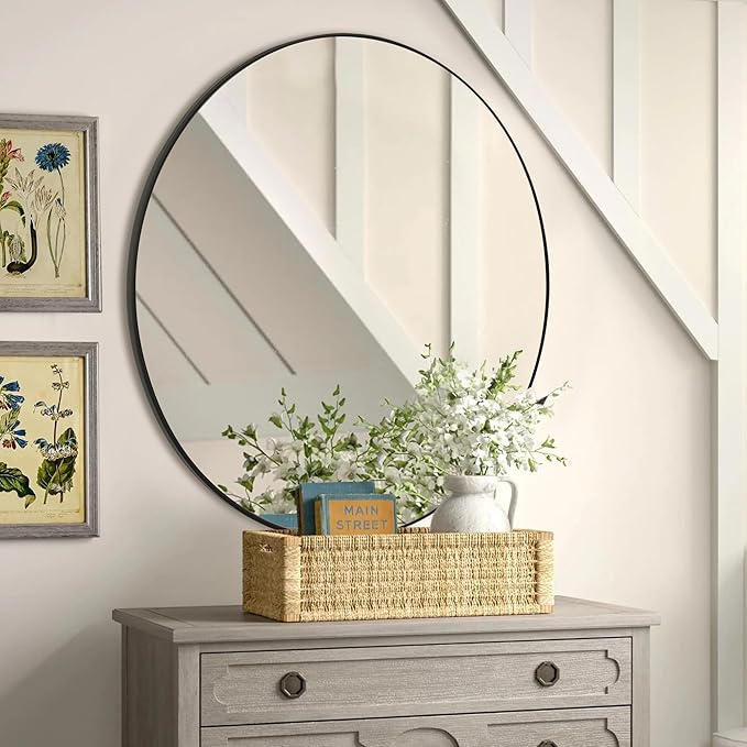 CULER Round Black Bathroom 30 Inch Mirror,Circle Wall Modern Mirror for Bedroom,Hanging Vanity Tempered Glass Mirrors for Entryway or Living Room (30 inch, Black)