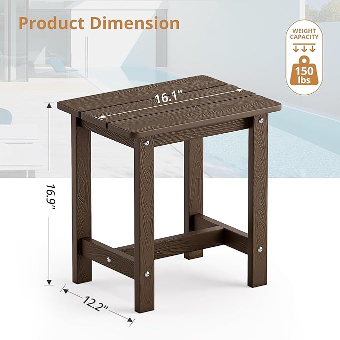 LUE BONA Outdoor Side Table, HDPS Small Outdoor Adirondack Side Tables, Outside End Table for Patio, Porch, Deck, Weather Resistant/Easy Maintenance, Dark Brown