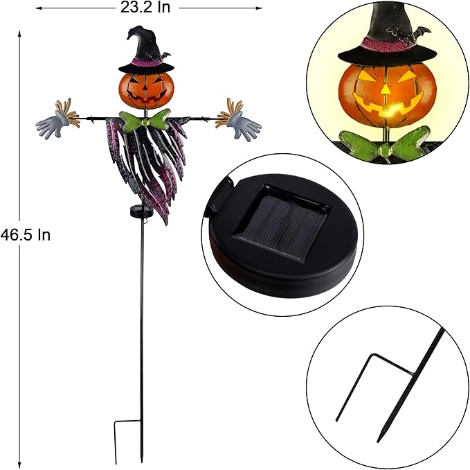 Solar Halloween Yard Decorations, Outdoor LED Solar Powered Pumpkin Ghost Stakes Halloween Outdoor Decorations, Metal Garden Stakes Lawn Yard Ornament