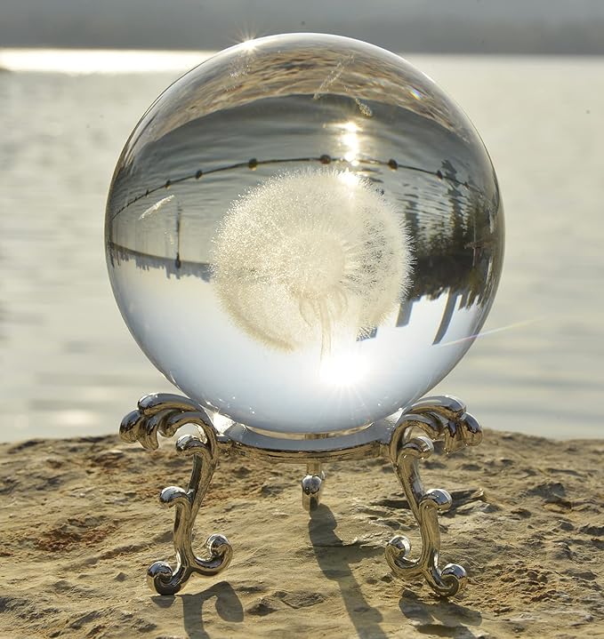Crystal Ball Glass Globe Decor - Crystal Sphere with Stand & Gift Box, Clear Decorative Crystal Globe, 3D Crystal Ball for Home Decor Photography, Gazing Divination Fengshui Meditation, 2.3 inch/60mm