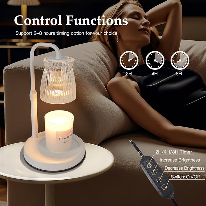 Shering Candle Warmer Lamp with Timer Dimmable, Wax Warmer Lamp with Gift Box, Graduation Gifts for Her, Birthday Gifts for Women, House Warming Gift, Wax Melt Warmer with 2 Bulbs for Jar Candles