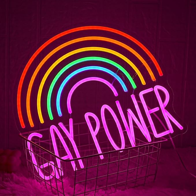 GAY POWER Neon Sign Rainbow Neon Light for Wall Decor Dimmable Pink Letter Neon Light Sign for Gay Bar PrideClassroom Decor Bedroom Living Room Club Nursery Christmas Gift