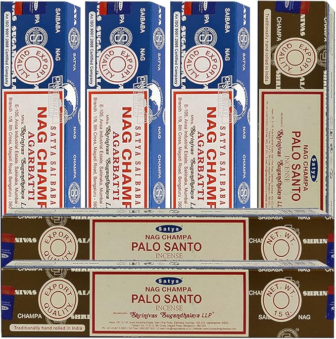 Nag Champa Palo Santo Incense Sticks & Holder Bundle Variety Pack from House of Satya Incense Sticks and Trumiri