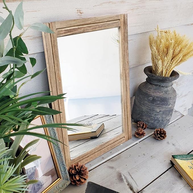 AAZZKANG Rustic Mirror for Wall with Rectangle Wood Framed Decorative Hanging Mirrorrs for Bedroom Bathroom Living Room Dressing Room