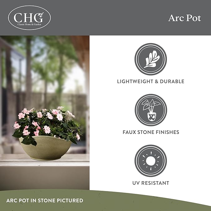 Classic Home and Garden Arc Unique Planter Bowl w/Drain Plug - UV Resistant Shallow Planter - Modern Plant Pot for Herbs (12” Desert)