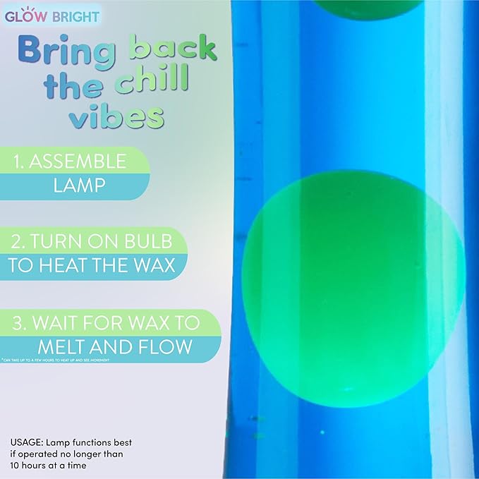 15.43" Cylinder Glow Lamp with Silver Base, Blue Liquid and Green Wax, Novelty Lamp and Home Décor for Adults, Teens and Kids