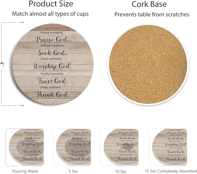 Coasters for Drinks with Bible Verses, Set of 6 Absorbent Drinks Coasters with Holder, Christian Gifts