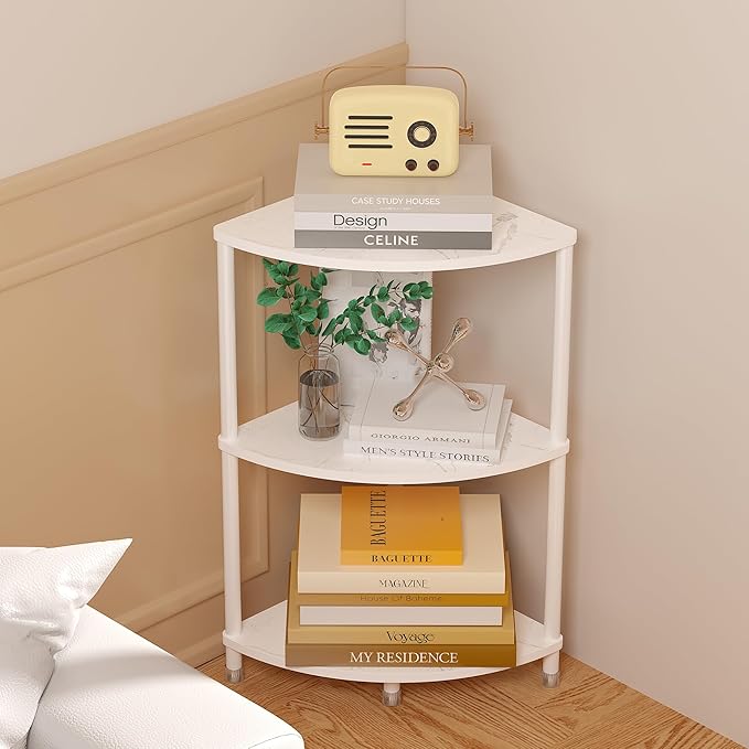 3 Tier Corner Shelf Stand, 23.2" Kitchen Shelf Organizer with Metal Frame for Organization & Storage, Marble White Corner Shelf for Kitchen Decor Accessories