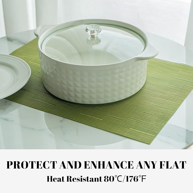 Placemats Set of 6 Vinyl/Plastic Woven Place Mats for Kitchen Table Indoor/Outdoor Washable Placemat Wipeable Dining Table Mats (Oliver Green,6)
