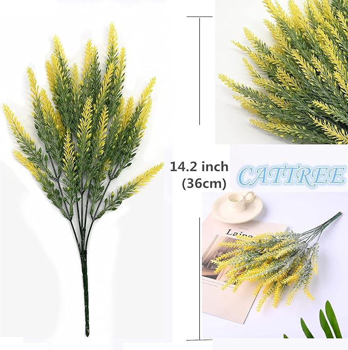 CATTREE Artificial Lavender, Plastic Plants Fake Flowers Bouquet Home Bridal Wedding Office Party Garden Balcony Indoor Outdoor DIY Centerpieces Arrangements Simulation Craft Decoration Yellow 4pcs