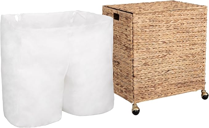 Seville Classics Premium Natural Handwoven Portable Laundry Bin Basket with Carrying Handles, Household Storage for Clothes, Linens, Sheets, Toys, Rattan, 3-Piece Hamper Set