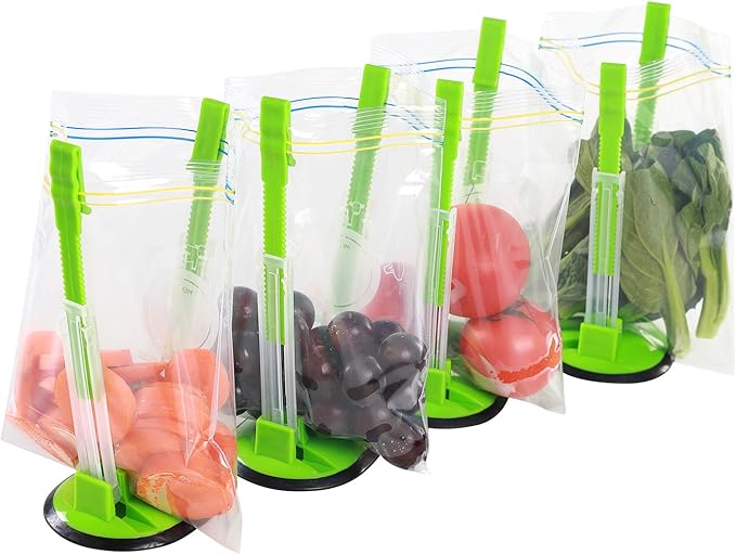 Baggy Rack-Pack of 2 Bag Holder for Plastic Bags, Plastic bag bracket, No-hands Food Storage Bag Holders