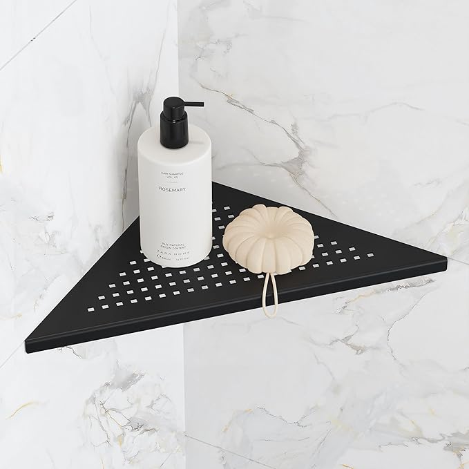 Bathroom Corner Shelf, Recessed 10" Shower Shelf Caddy, SUS304 Stainless Steel Shelf Wall Mount Triangular, No Drilling, Matte Black