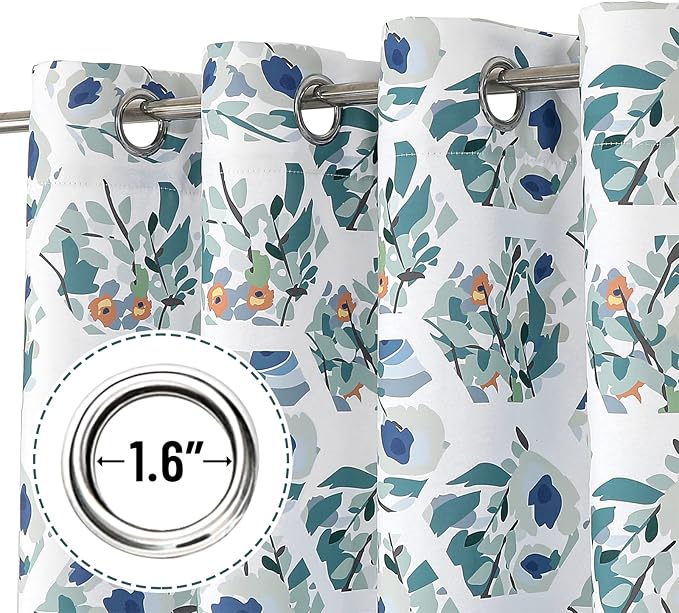 Joydeco Green Floral Curtains 108 Inches Long for Bedroom 2 Panels, Room Darkening Boho Curtains Patterned Panels for Living Room with Grommet, 80% Blackout Botanical Printed Drapes(Hexagon Green-108)