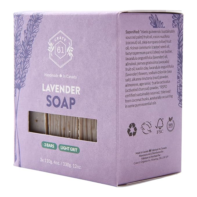 Crate 61, Natural Bar Soap, Vegan, Lavender, Handmade Soap With Premium Essential Oils, Cold Pressed Face And Body Bar For Men And Women (4 oz, 3 Bars) Lavender 3 Pack