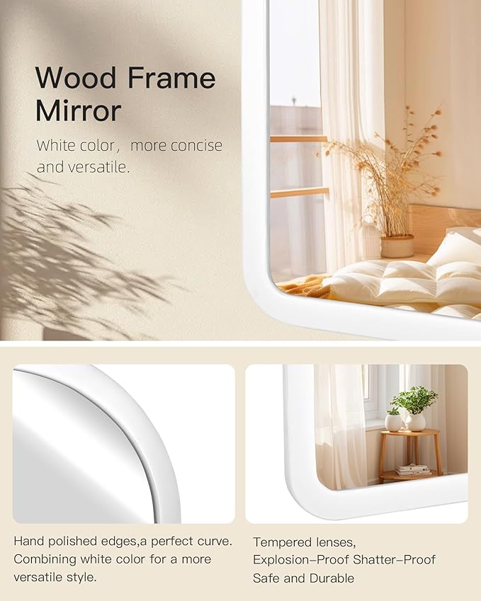 Arched Mirror 24 x 36 Inch,White Wood Rustic Bathroom Tempered Wall Mirror with Wood Frame,Round Corner Arch Farmhouse Wooden Vanity Mirror for Living Room,Entryway or Bedroom