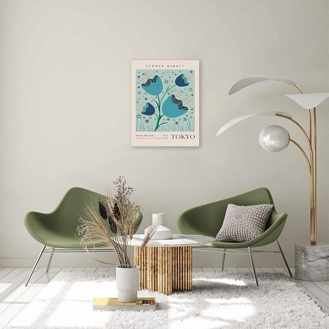 Flower Market Framed Wall Art, Abstract Flower Market Wall Art Prints, Vintage Colorful Floral Wall Art Decor, Minimalist City & Flower Painting Pictures for Aesthetic Room, Bedroom, Living Room, Gallery, Boho Room Decor(12x16inch, Type 2)