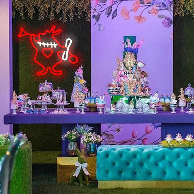 Tiabuy Alice in Wonderland Rabbit Neon Signs for Wall Art Decor, Dimmable White Rabbit LED Lights for Bedroom Man Cave Birthday Party Decoration,Halloween, Christmas, Easter Gifts