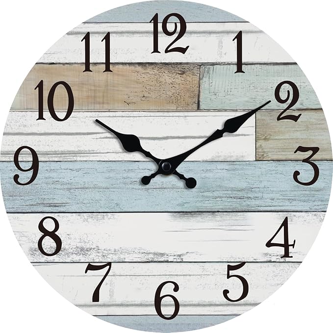 Wall Clock Battery Operated 16 Inch Large Silent Non Ticking Coastal Design Country Rustic Retro Decorative for Bathroom Kitchen Living Room Bedroom