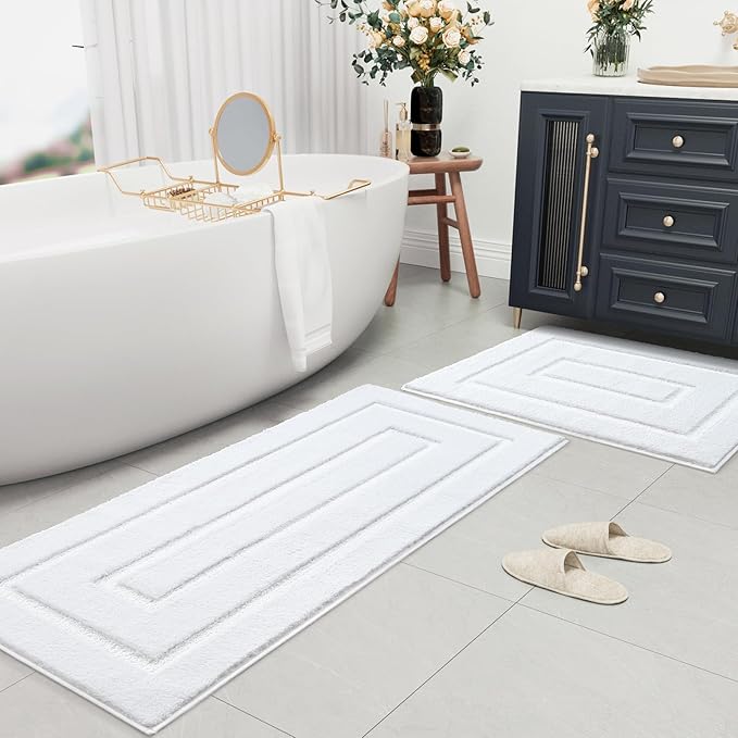 HOMORE Bathroom Rugs 24x36 Inch White Bathroom Runner Rug Non Slip Washable, Soft and Absorbent Bath Rugs, TPR Backing Bath Mat, Plush Bath Rug for Shower Floor