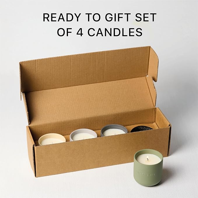 Craft & Kin Scented Candles Discovery Set | 4 Pack of 3oz Candles | 20-Hour Burn Time, Soy Blend Wax, Cotton Wick, Ceramic Jars