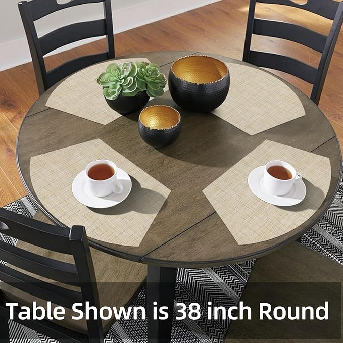 SHACOS Small Round Table Placemats Wedge Placemat Set of 4 Non Slip Heat Resistant Woven Vinyl Table Mats Wipe Clean Indoor Outdoor (4, Beige Yellow)