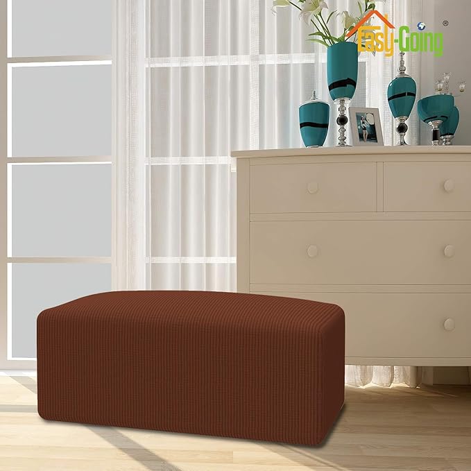 Easy-Going Stretch Ottoman Cover Folding Storage Stool Furniture Protector Soft Rectangle slipcover with Elastic Bottom (Large, Coffee)