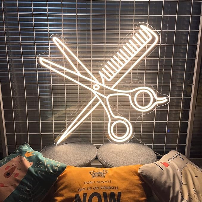 Scissors Neon Sign for Business-Adjustable Brightness Neon Lights Sign for Party Bar Salon Stores Shop Hotel Wall Decor With Hanging Chain for Store Windows-27.5 IN