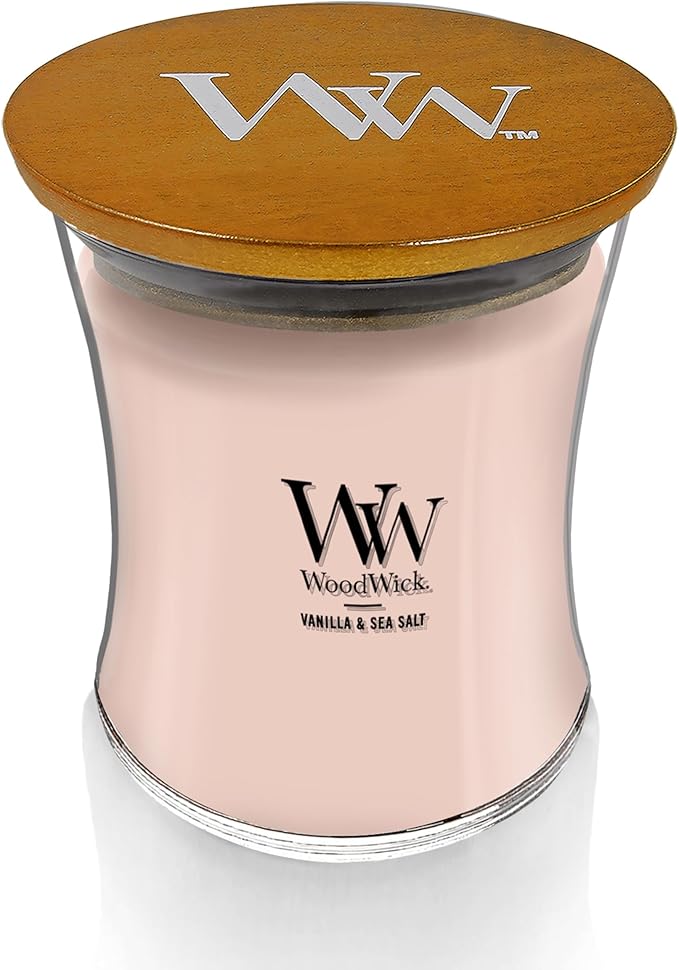 WoodWick Vanilla Sea Salt Scented Medium Hourglass Candle, Crackles as it burns, Ideal for gifting or home décor, 9.7oz