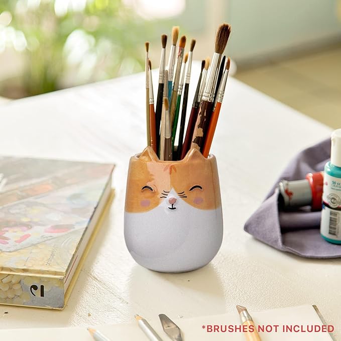Kitten Animal Ceramic Planter for Indoor and Outdoors, 3 x 3 x 4 in., Cute Hand Painted Designed in Argentina, Convenient Drain Hole