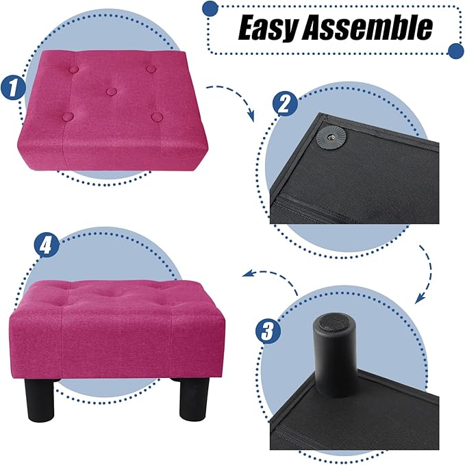BRIAN & DANY Small Foot Stool, Linen Foot Stools with Legs, Stable Small Footstool for Living Room, Dragon Fruit Red